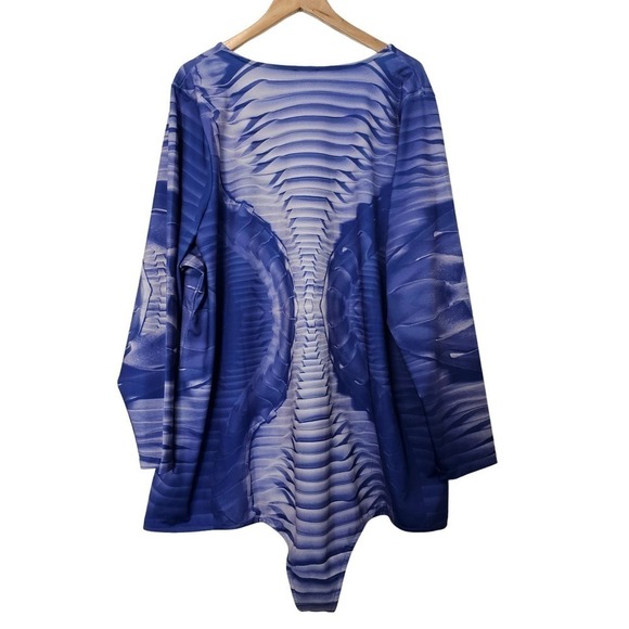 Making the Cut Bodysuit Womens Size 5X Blue Printed Skeleton Stretch Long Sleeve - Picture 2 of 10